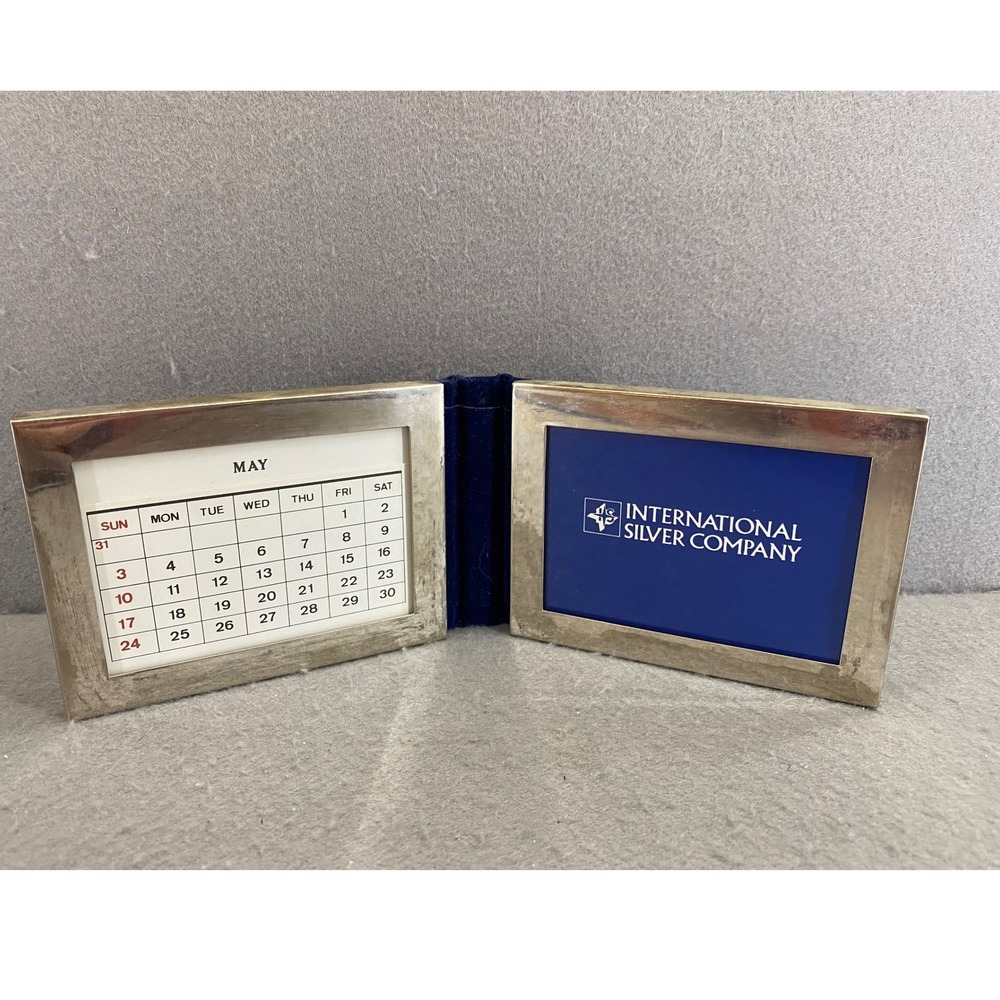 International Silver Company Folding Double Picture Frame Silver Plated Calendar